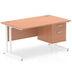 Impulse Cantilever Straight Desk White Frame With Fixed Pedestal - Rogey