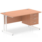 Impulse Cantilever Straight Desk White Frame With Fixed Pedestal - Rogey