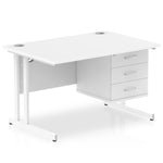 Impulse Cantilever Straight Desk White Frame With Fixed Pedestal - Rogey