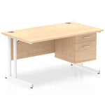 Impulse Cantilever Straight Desk White Frame With Fixed Pedestal - Rogey