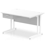 Impulse Cantilever Straight Desk White Frame With Single One Drawer Fixed Pedestal - Rogey