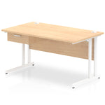 Impulse Cantilever Straight Desk White Frame With Single One Drawer Fixed Pedestal - Rogey