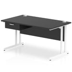 Impulse Cantilever Straight Desk White Frame With Single One Drawer Fixed Pedestal - Rogey