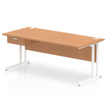 Impulse Cantilever Straight Desk White Frame With Single One Drawer Fixed Pedestal - Rogey