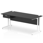 Impulse Cantilever Straight Desk White Frame With Single One Drawer Fixed Pedestal - Rogey