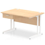 Impulse Cantilever Straight Desk White Frame With Single One Drawer Fixed Pedestal - Rogey