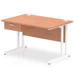 Impulse Cantilever Straight Desk White Frame With Single One Drawer Fixed Pedestal - Rogey