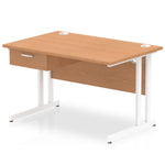 Impulse Cantilever Straight Desk White Frame With Single One Drawer Fixed Pedestal - Rogey