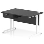 Impulse Cantilever Straight Desk White Frame With Single One Drawer Fixed Pedestal - Rogey