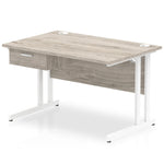 Impulse Cantilever Straight Desk White Frame With Single One Drawer Fixed Pedestal - Rogey