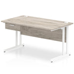 Impulse Cantilever Straight Desk White Frame With Single One Drawer Fixed Pedestal - Rogey