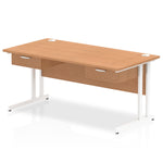 Impulse Cantilever Straight Desk White Frame With Two One Drawer Fixed Pedestals - Rogey