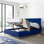 Kingham Blue Velvet Ottoman Bed King - Rogey