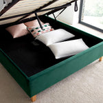 Kingham Green Velvet Ottoman Bed Double - Rogey