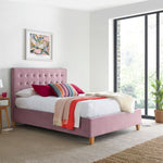 Kingham Pink Velvet Ottoman Bed King - Rogey