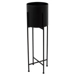 Large Matt Black Cylindrical Planter On Black Frame - Rogey