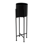 Matt Black Cylindrical Planter On Black Frame - Rogey