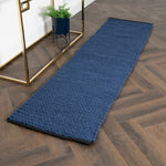 Navy Knitted Runner Wool Rug (60 x 230cm) - Rogey