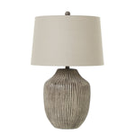 Ochre Carved Textured Table Lamp With Linen Shade - Rogey