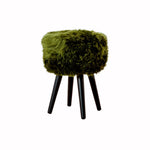 Olive Green Sheepskin Wood Stool - Black - Rogey