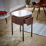 Opal Mango Wood Bedside Table With Marble Top & Metal Legs - Rogey