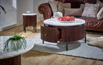 Opal Mango Wood Round Fluted Coffee Table With Marble Top & Metal Legs - Rogey