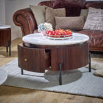 Opal Mango Wood Round Fluted Coffee Table With Marble Top & Metal Legs - Rogey