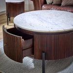 Opal Mango Wood Round Fluted Coffee Table With Marble Top & Metal Legs - Rogey