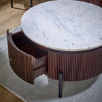 Opal Mango Wood Round Fluted Coffee Table With Marble Top & Metal Legs - Rogey