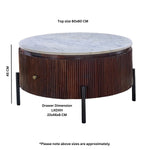 Opal Mango Wood Round Fluted Coffee Table With Marble Top & Metal Legs - Rogey