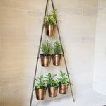 Outdoor Vertical Gold Metal Wall Plant Stand with Planters H148Cm W69Cm Planter Size External Diam 14Cm - Rogey