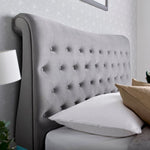 Oxford Grey Velvet Chesterfield Sleigh Bed Double - Rogey