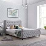 Oxford Grey Velvet Chesterfield Sleigh Bed Double - Rogey