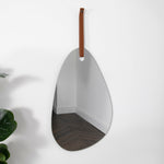 Pebble Shaped Mirror with Brown Leather Hanging Strap - Rogey