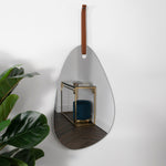 Pebble Shaped Mirror with Brown Leather Hanging Strap - Rogey