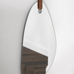 Pebble Shaped Mirror with Brown Leather Hanging Strap - Rogey