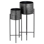 Set Of Two Grey Metallic Planters On Stand - Rogey