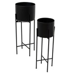 Set Of Two Matt Black Planters On Stand - Rogey