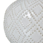 Squat White Beaded Ceramic Lamp With Linen Shade - Rogey