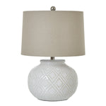 Squat White Beaded Ceramic Lamp With Linen Shade - Rogey