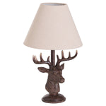 Stag Head Table Lamp With Linen Shade - Rogey