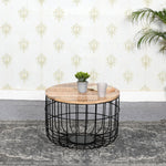 Surrey Solid Wood & Metal Wire Coffee Table With Removable Top - Rogey