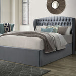 Warwick Grey Velvet Ottoman Bed Double - Rogey