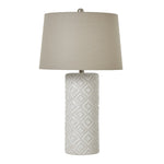 White Beaded Ceramic Lamp With Linen Shade - Rogey