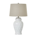 White Ceramic Ginger Jar Lamp With Linen Shade - Rogey