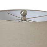 White Ceramic Pot Lamp With Linen Shade - Rogey