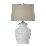 White Ceramic Pot Lamp With Linen Shade - Rogey