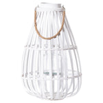 White Floor Standing Domed Wicker Lantern With Rope Detail - Rogey