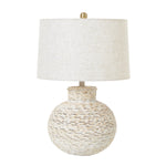 White Wash Bulbous Wicker Table Lamp With Linen Shade - Rogey