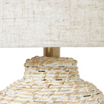 White Wash Small Bulbous Wicker Table Lamp With Linen Shade - Rogey